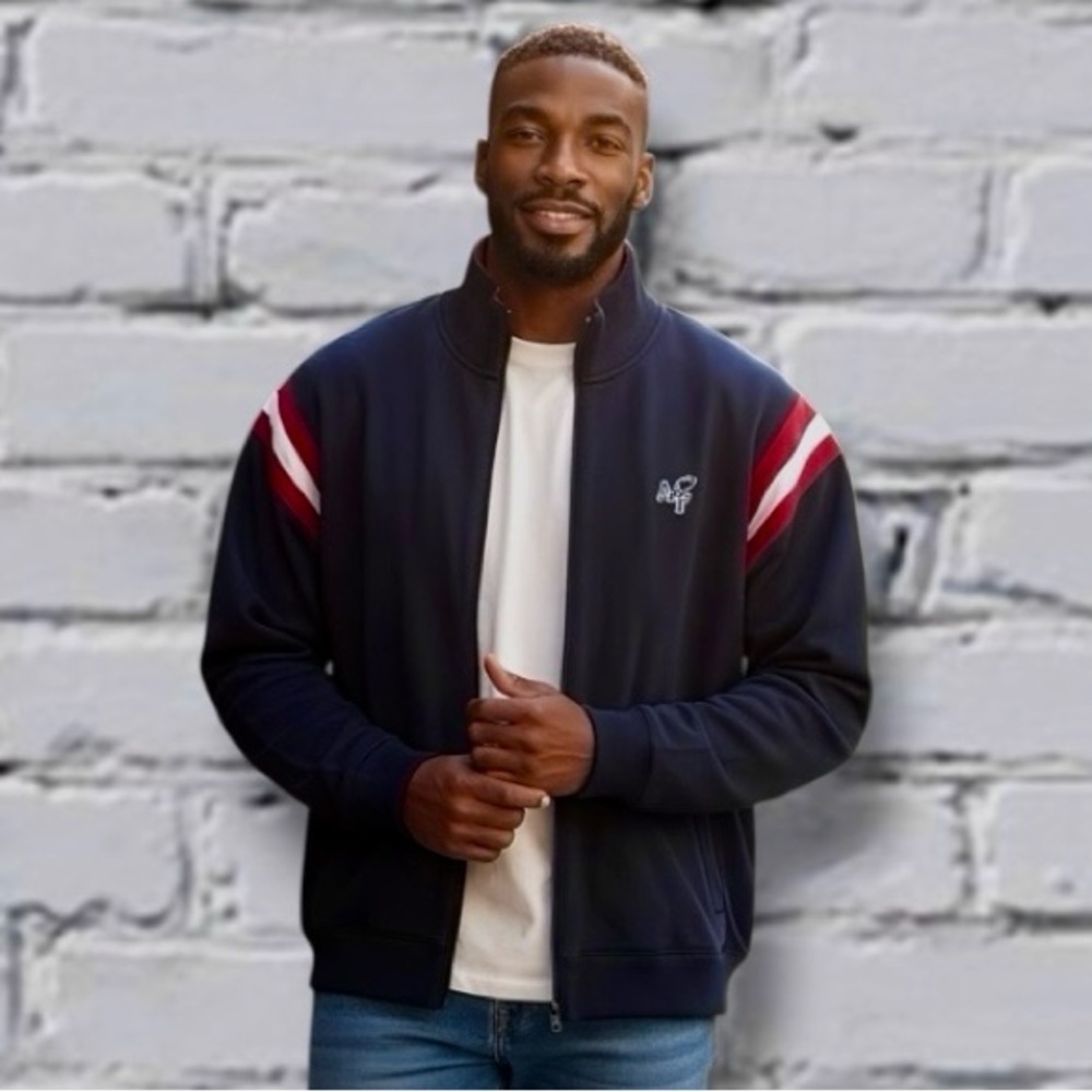 Vintage Abercrombie & Fitch Full Zip Jacket XL Red Stripe Track Style Navy